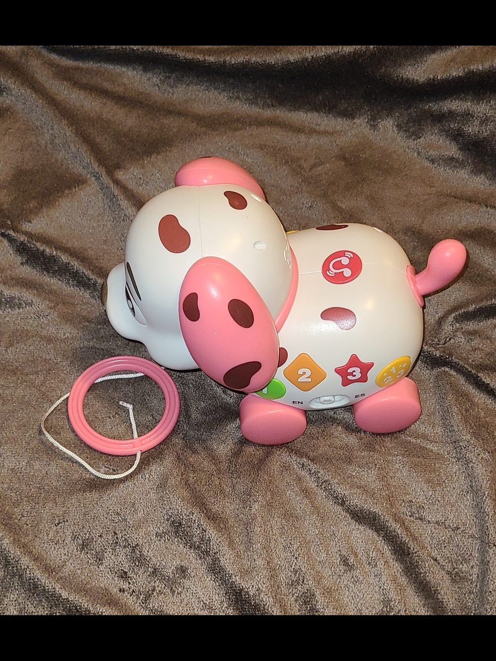 Musical Bilingual Puppy Toy, Crawling Walking Learning Toy, Lights Sounds, Pink